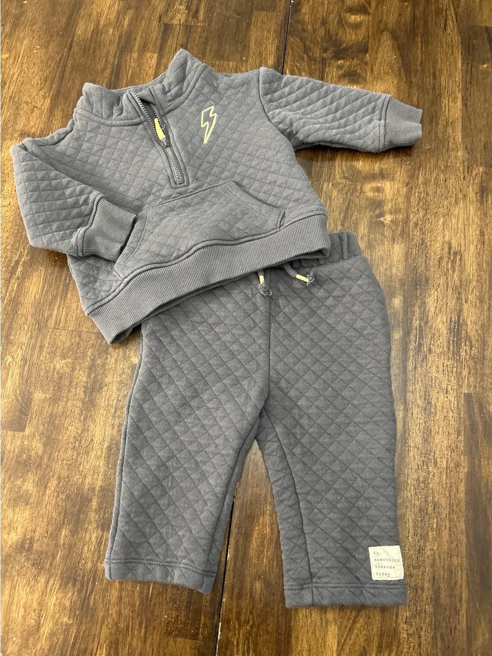 Quilted Gray Kids Half-Zip Sweatshirt & Joggers Set